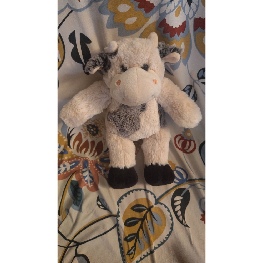 Teddy Mountain Plush Cow Stuffed Animal Cream Grey Spotted Farm Toy 0318